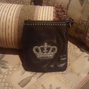 Black leather crossbody with crown embellishment